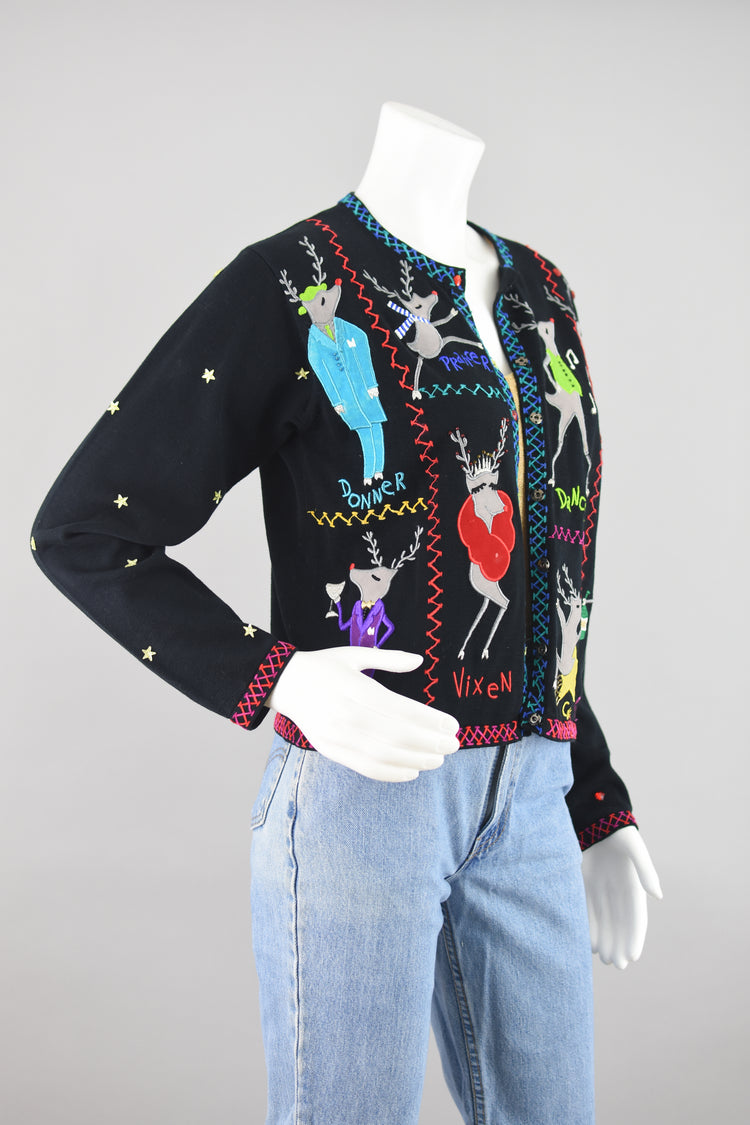 Y2K Christina Rotelli Christmas Reindeer Cardigan Women's Small