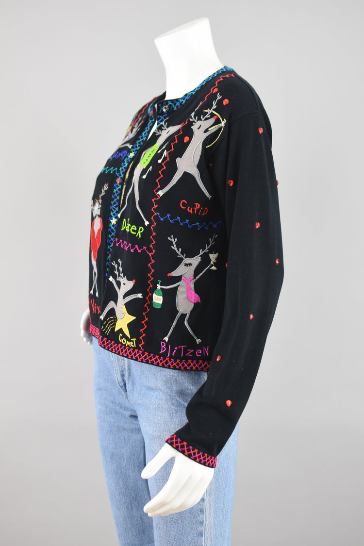 Y2K Christina Rotelli Christmas Reindeer Cardigan Women's Small