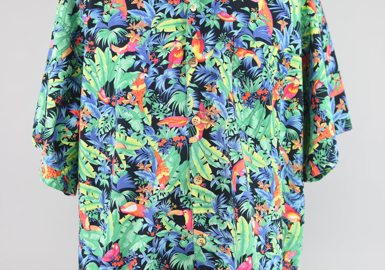 Vintage Hawaiian Toucan Print  Shirt, Men's 2X-Large