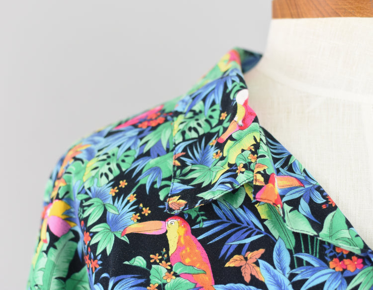 Vintage Hawaiian Toucan Print  Shirt, Men's 2X-Large