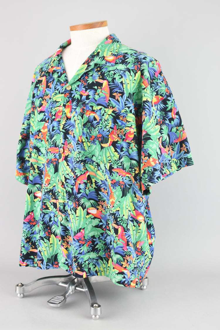 Vintage Hawaiian Toucan Print  Shirt, Men's 2X-Large