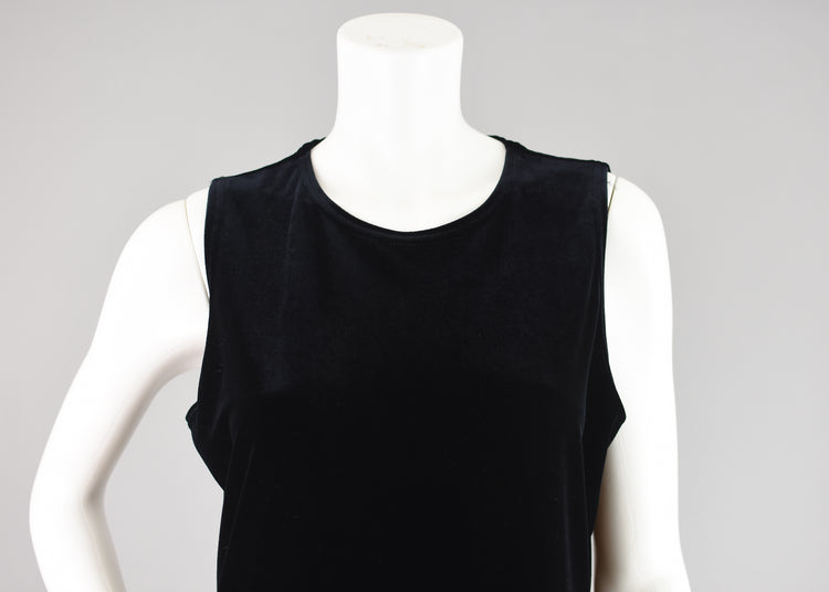 90s Black Velvet Sleeveless Shift Dress Women's Small