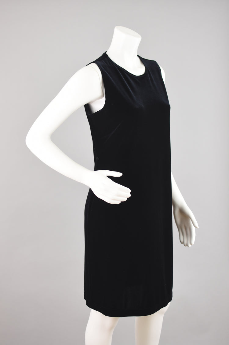 90s Black Velvet Sleeveless Shift Dress Women's Small