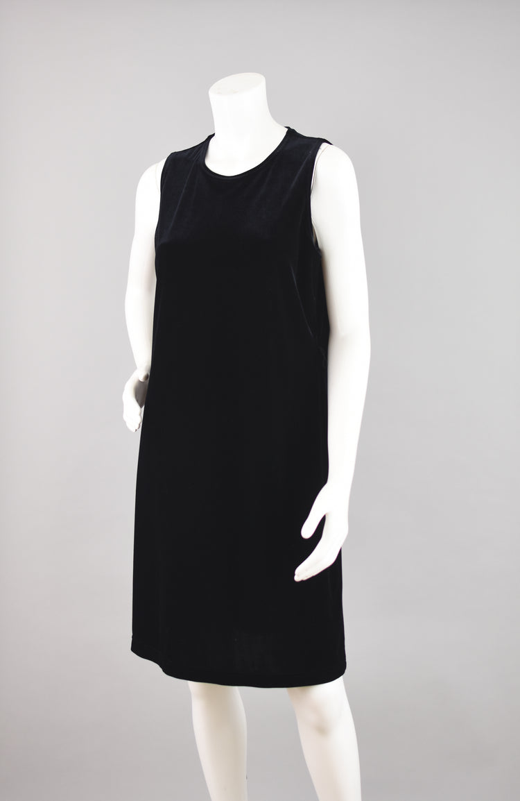 90s Black Velvet Sleeveless Shift Dress Women's Small