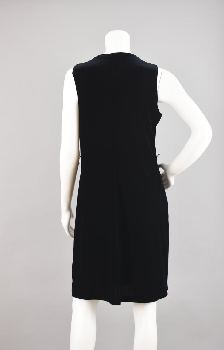 90s Black Velvet Sleeveless Shift Dress Women's Small