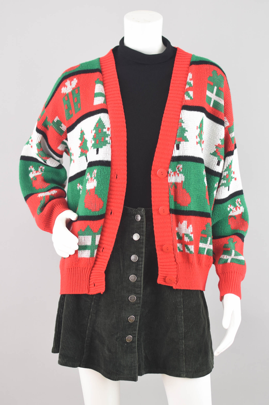 Vintage Ugly Christmas Colorblock Cardigan, Women's Medium