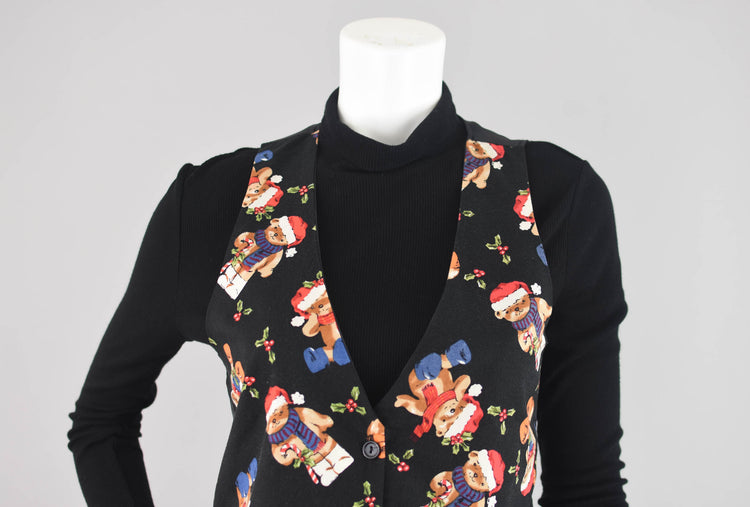 Retro Ugly Christmas Teddy Bear Vest, Women's XS - Small