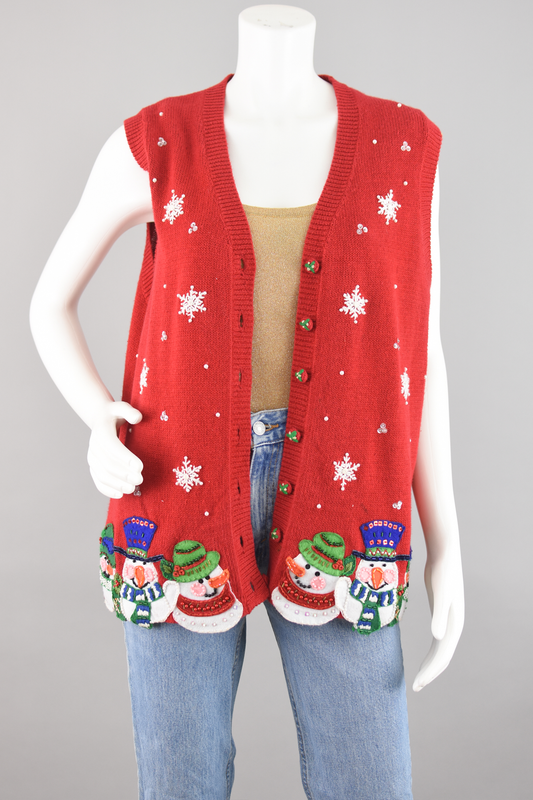 Y2K Ugly Christmas Snowmen Cardigan Women's Large