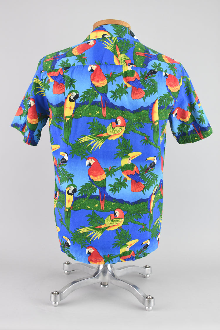 80s Hawaiian Parrot Print Button Down Shirt Men's Medium