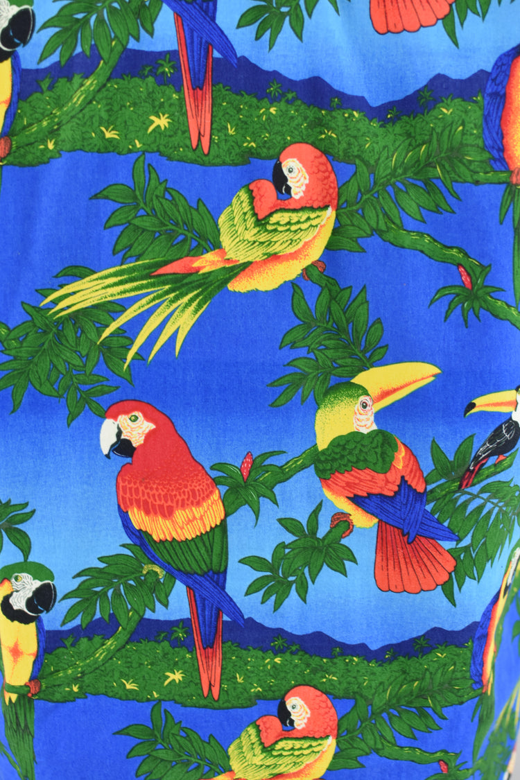 80s Hawaiian Parrot Print Button Down Shirt Men's Medium