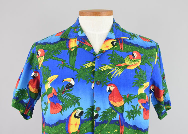 80s Hawaiian Parrot Print Button Down Shirt Men's Medium