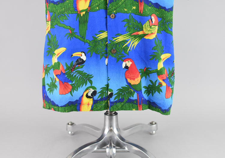 80s Hawaiian Parrot Print Button Down Shirt Men's Medium