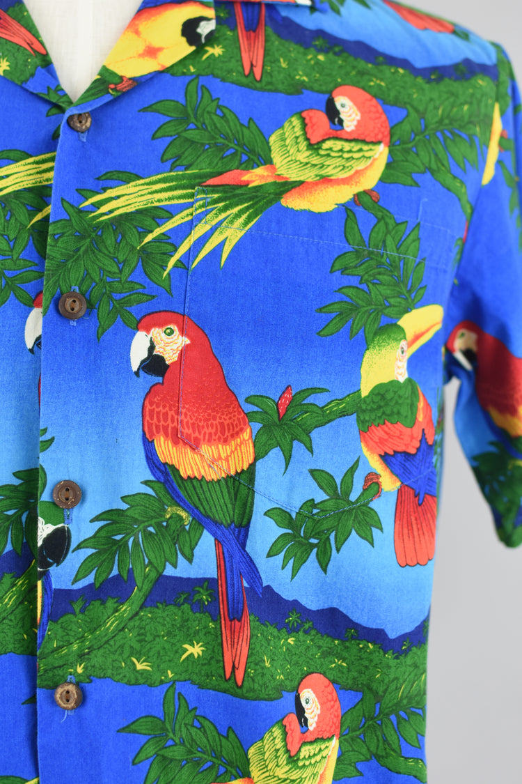 80s Hawaiian Parrot Print Button Down Shirt Men's Medium