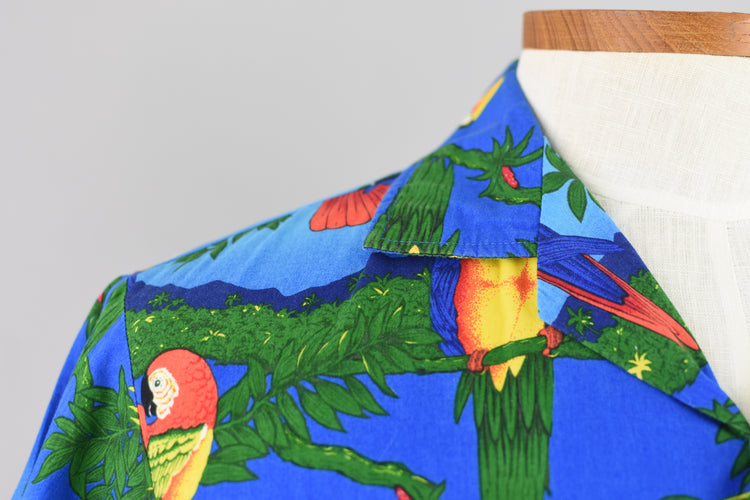 80s Hawaiian Parrot Print Button Down Shirt Men's Medium