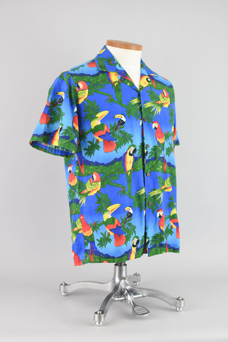 80s Hawaiian Parrot Print Button Down Shirt Men's Medium