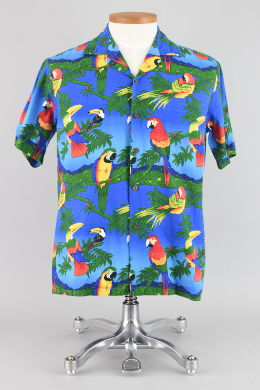 80s Hawaiian Parrot Print Button Down Shirt Men's Medium