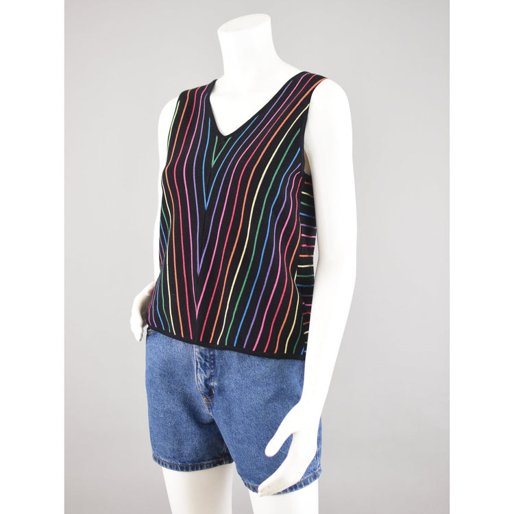 90s Rainbow Stripped Stretchy Knit Silk Tank Top Women's Small - Medium