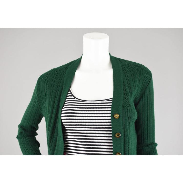 90s Green Ribbed Wool Blend Cardigan Women's Extra Small