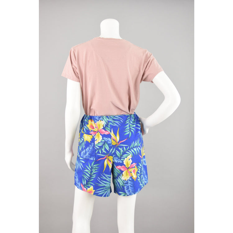 80s Blue Tropical Floral Shorts, Unisex Medium 32 - 34"