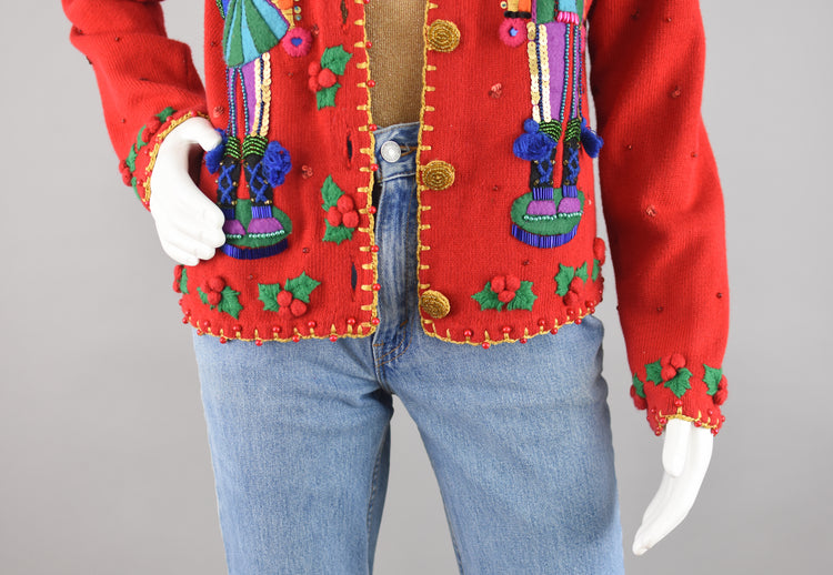 Michael Simon Nutcracker Christmas Cardigan Women's Medium