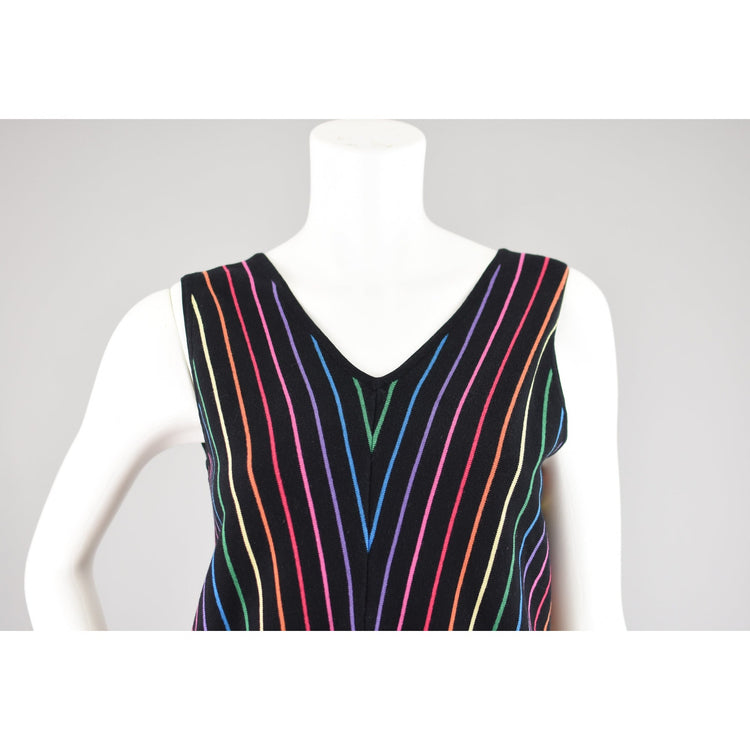 90s Rainbow Stripped Stretchy Knit Silk Tank Top Women's Small - Medium