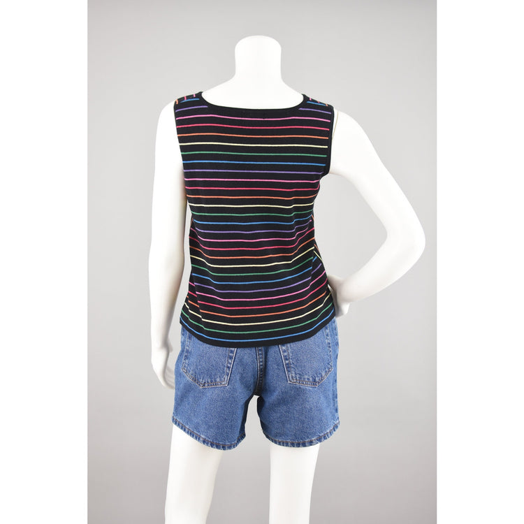 90s Rainbow Stripped Stretchy Knit Silk Tank Top Women's Small - Medium