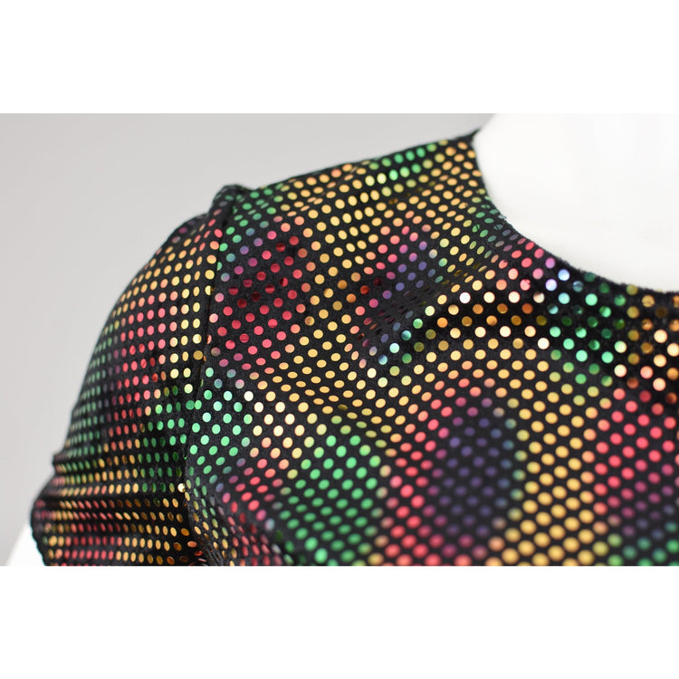 90s Black Velvet Shirt with Metallic Rainbow Dots Women's Small - Medium