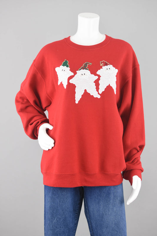 Embroidered Ugly Christmas Santa Red Sweatshirt, Unisex Large