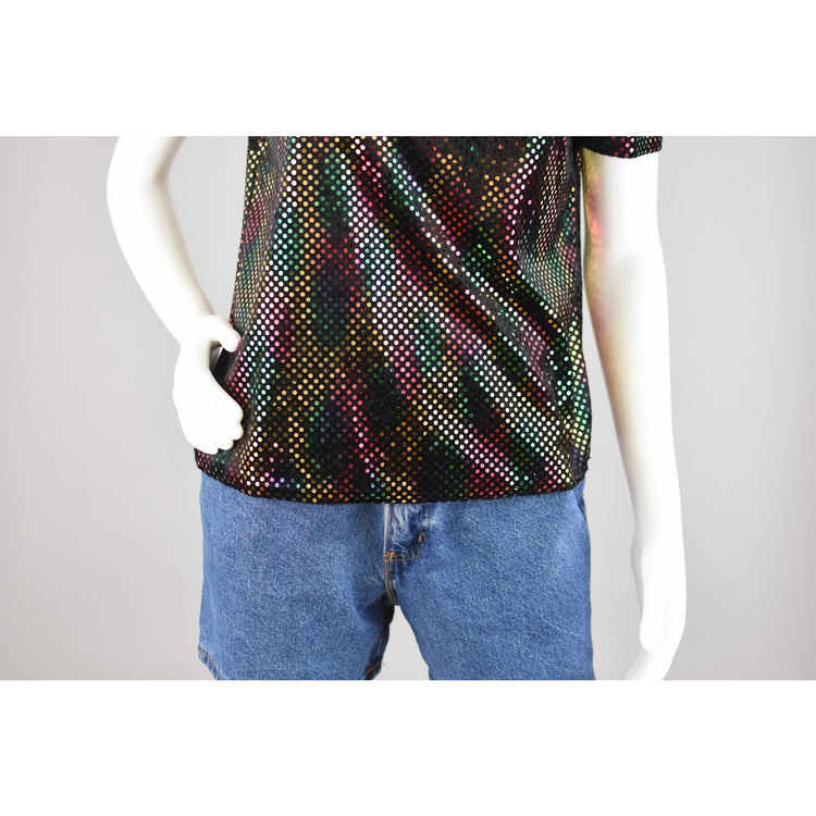 90s Black Velvet Shirt with Metallic Rainbow Dots Women's Small - Medium