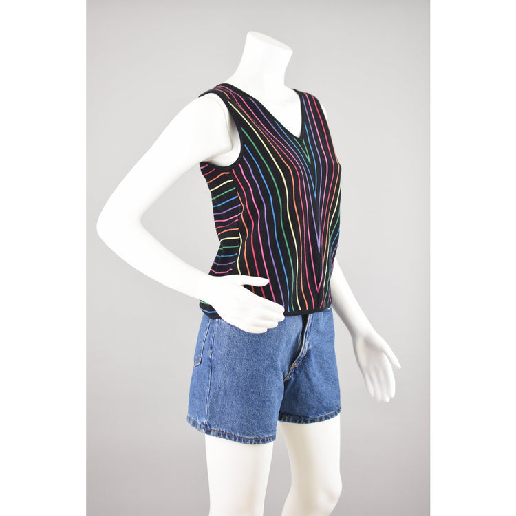 90s Rainbow Stripped Stretchy Knit Silk Tank Top Women's Small - Medium