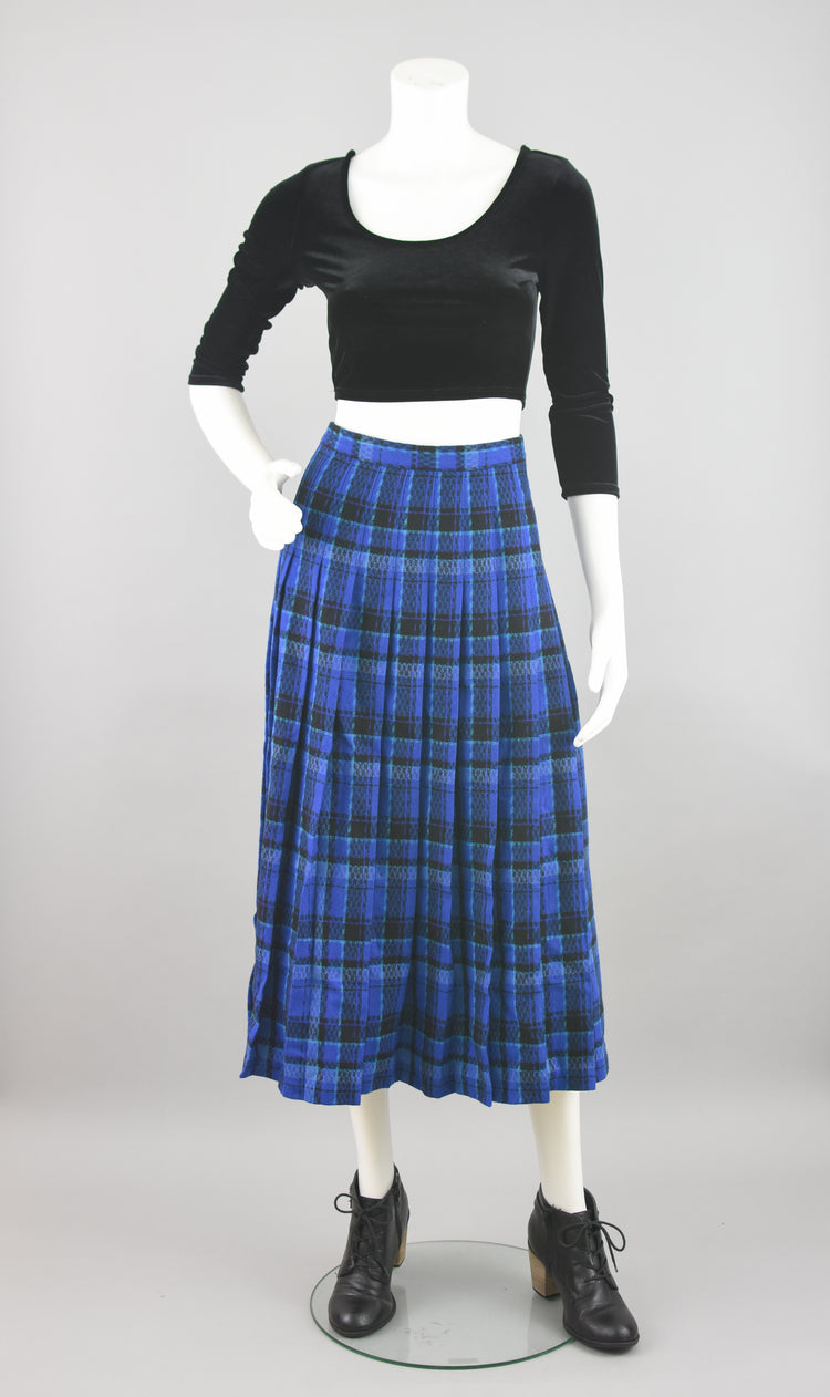 70s Pendleton High Waist Blue Wool Midi Skirt Women's Waist 28 - 30"