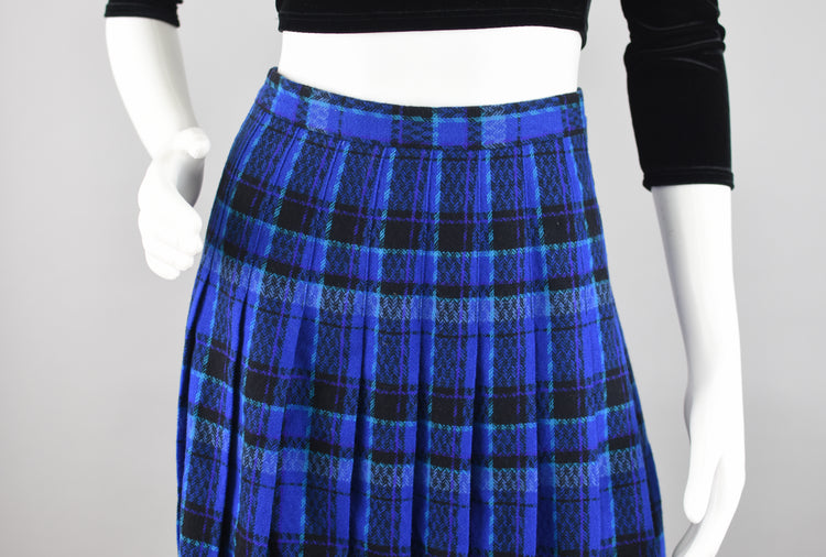 70s Pendleton High Waist Blue Wool Midi Skirt Women's Waist 28 - 30"