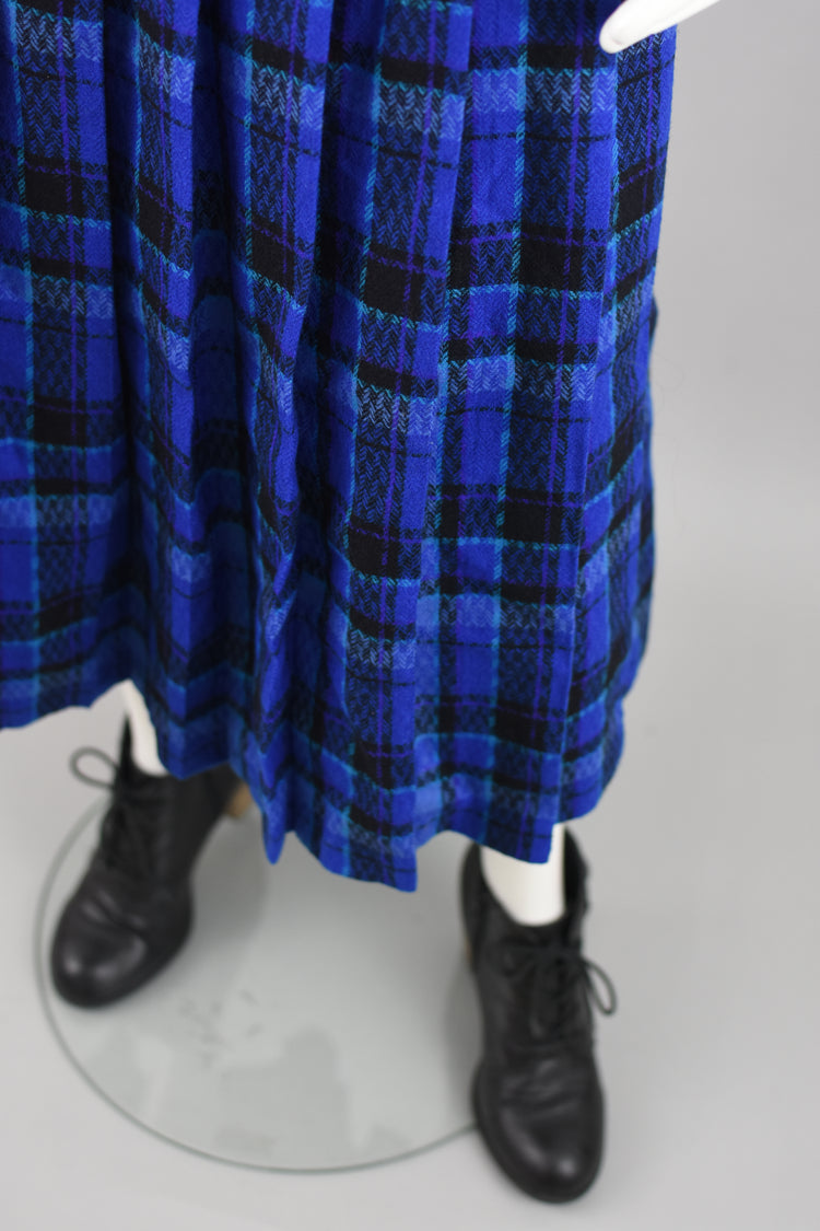 70s Pendleton High Waist Blue Wool Midi Skirt Women's Waist 28 - 30"