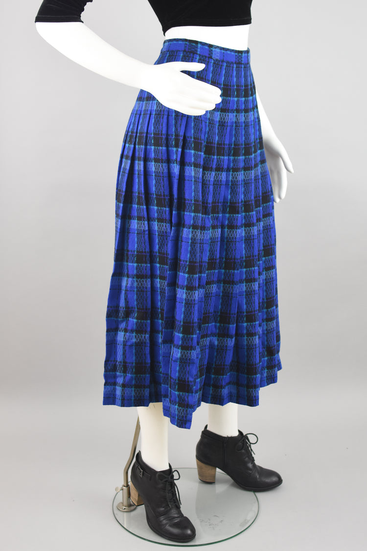 70s Pendleton High Waist Blue Wool Midi Skirt Women's Waist 28 - 30"