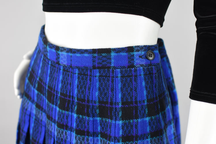 70s Pendleton High Waist Blue Wool Midi Skirt Women's Waist 28 - 30"