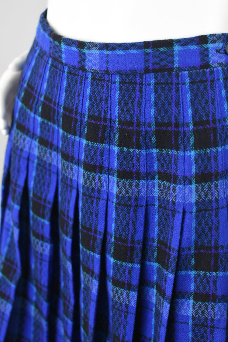 70s Pendleton High Waist Blue Wool Midi Skirt Women's Waist 28 - 30"