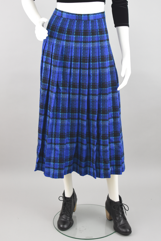 70s Pendleton High Waist Blue Wool Midi Skirt Women's Waist 28 - 30"