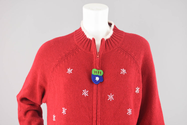 Vintage Snowmen Red Christmas Cardigan, Women's Large