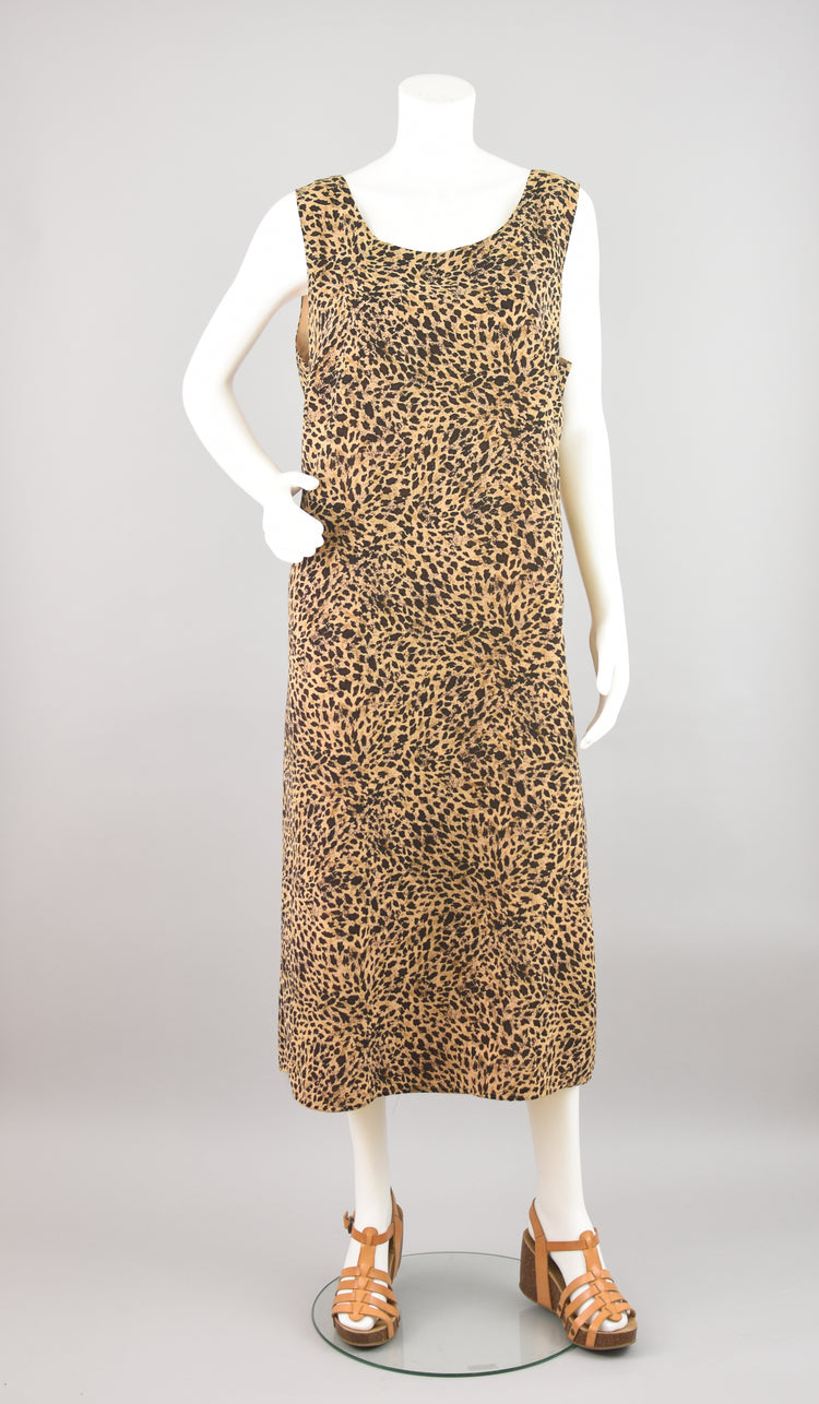 90s Sleeveless Animal Print Midi Dress Women's 18W