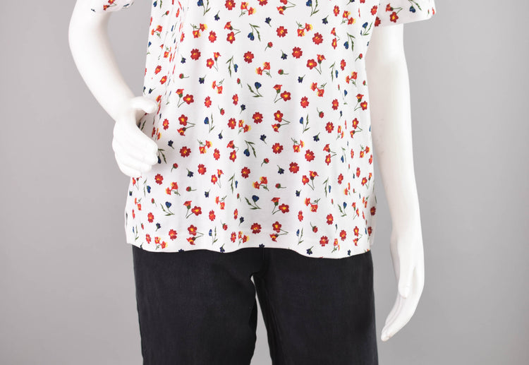 90s Floral Sleeve Polo Shirt Women's Medium