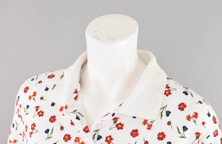 90s Floral Sleeve Polo Shirt Women's Medium