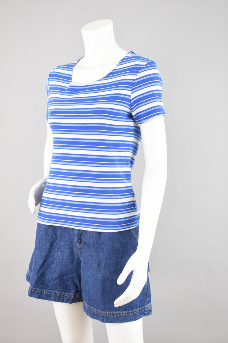 Vintage Basic Editions Blue Striped Short Sleeve Tee, Women's Small