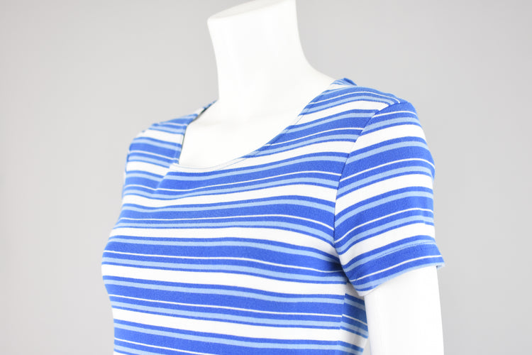 Vintage Basic Editions Blue Striped Short Sleeve Tee, Women's Small