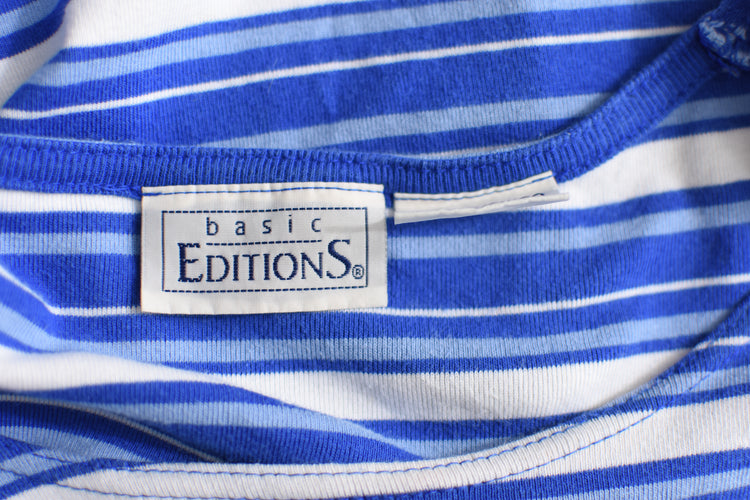 Vintage Basic Editions Blue Striped Short Sleeve Tee, Women's Small