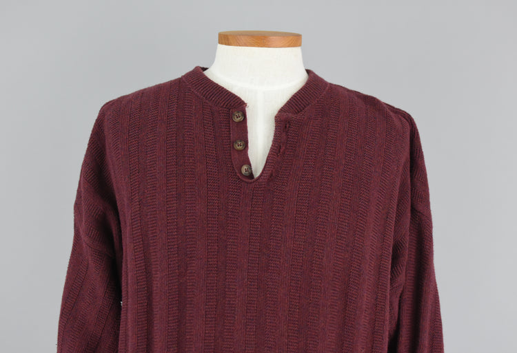 Bill Blass Henley Burgundy Ribbed Henley Sweater Men's XXL