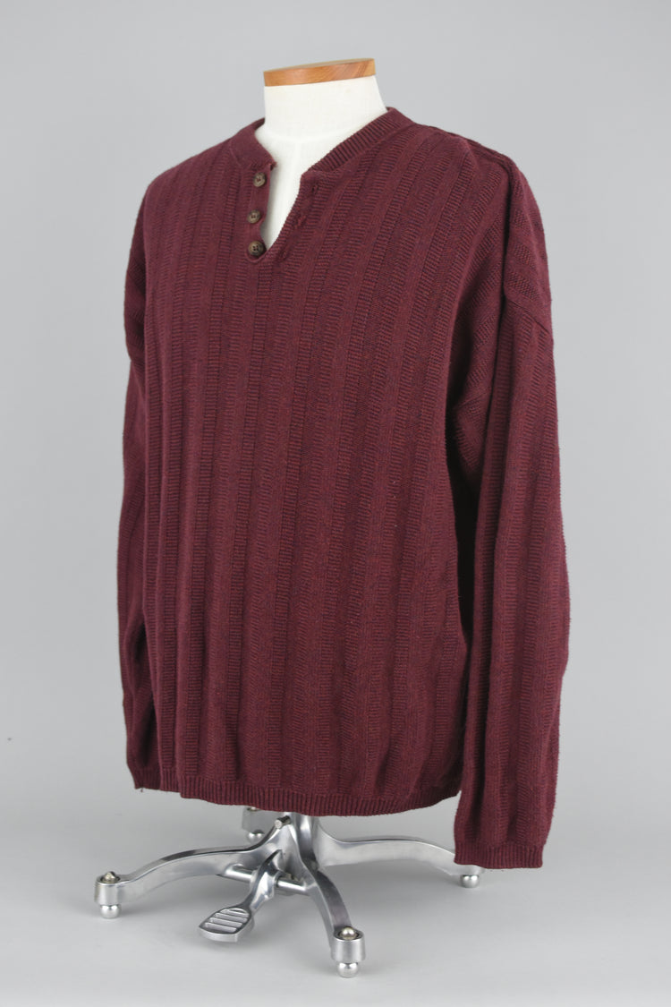 Bill Blass Henley Burgundy Ribbed Henley Sweater Men's XXL