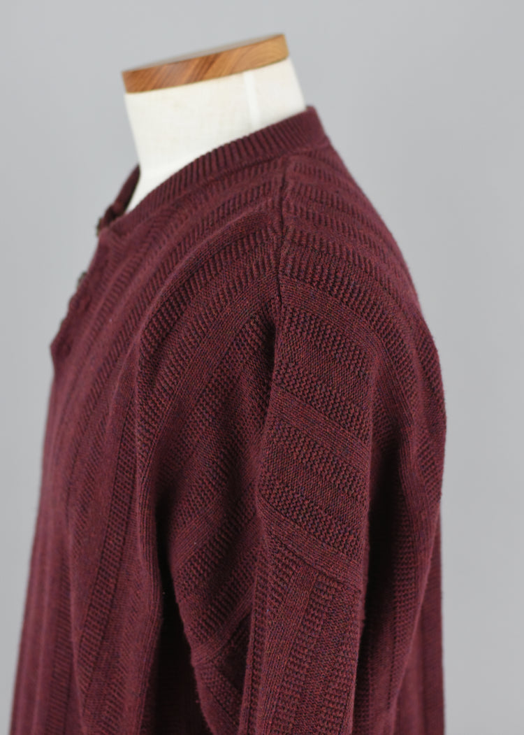 Bill Blass Henley Burgundy Ribbed Henley Sweater Men's XXL