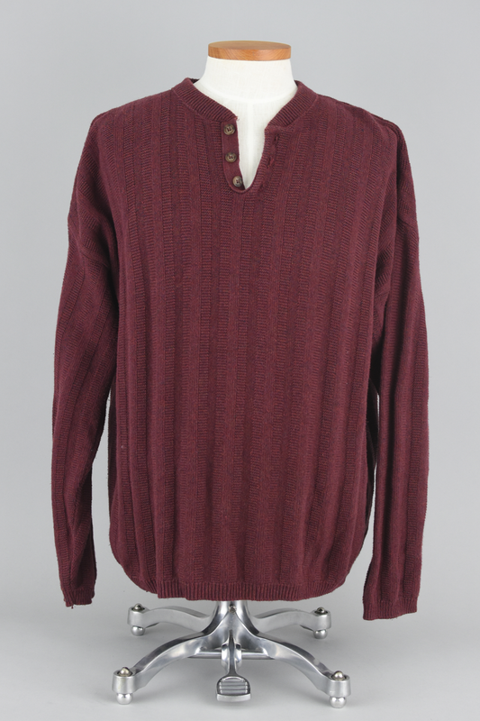 Bill Blass Henley Burgundy Ribbed Henley Sweater Men's XXL