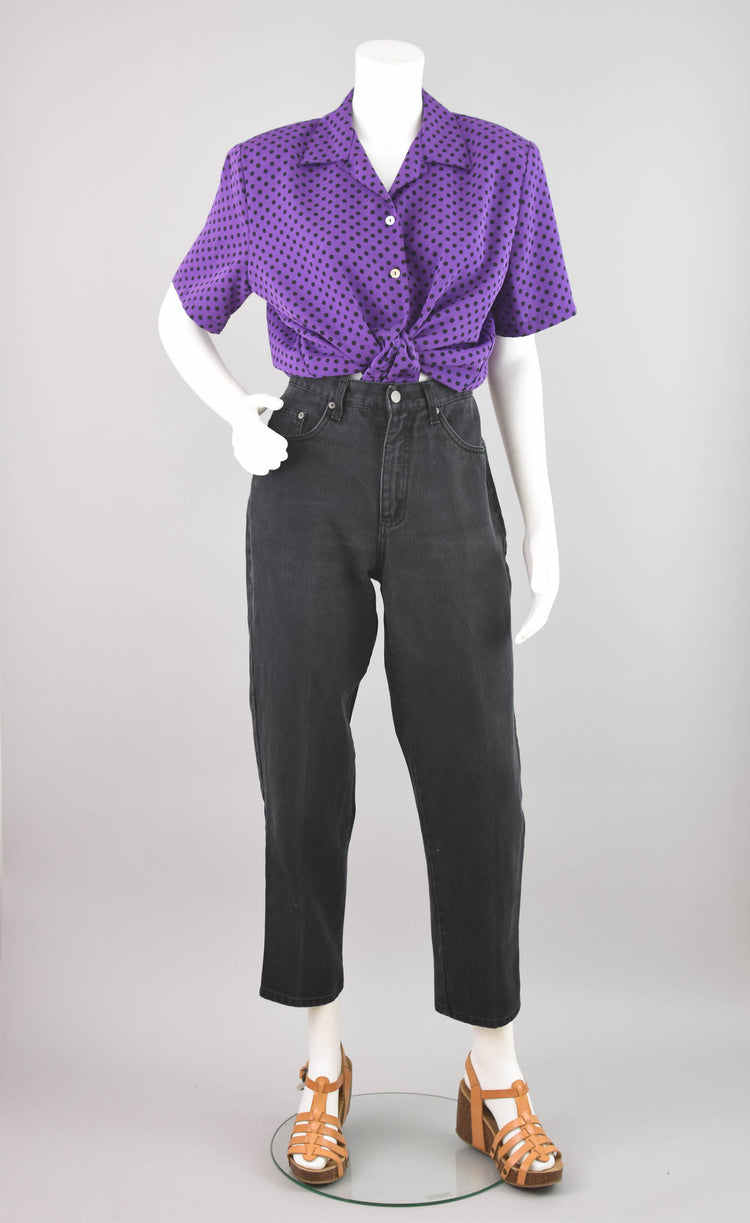 90s Purple Polka Dot Blouse Women's Large