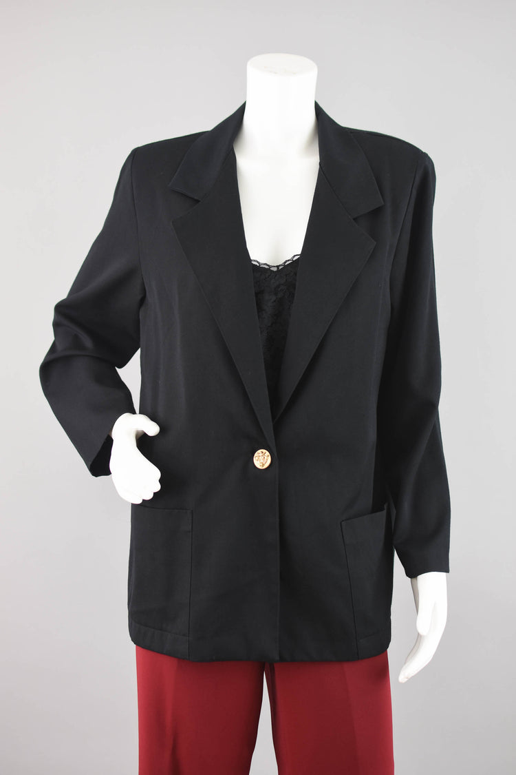 80s Black Oversized Boyfriend Blazer, Women's Medium